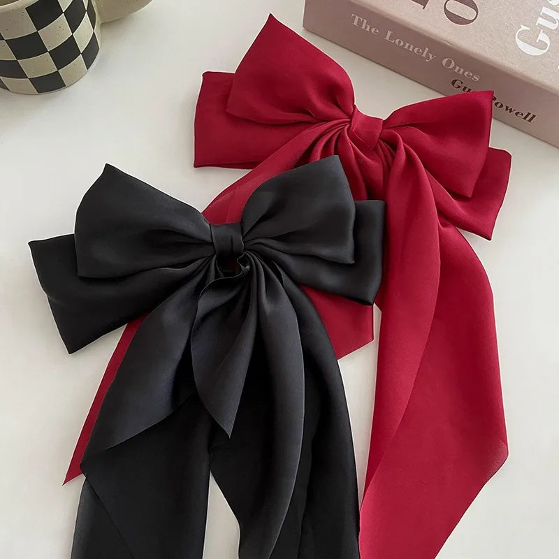Solid Color Bow Ribbon Hair Clip New Women Large Bowknot Barrettes Women Ponytail Clip Headband Girls Hair Accessories Gift
