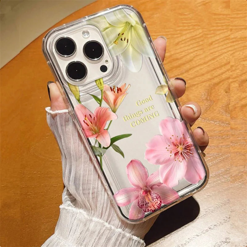 Flower Lily Hibiscue Print Clear Phone Case for Iphone 16 15 14 13 12 11 17 Pro Max Mini 16E 7 8 plus Vintage Floral Soft Cover