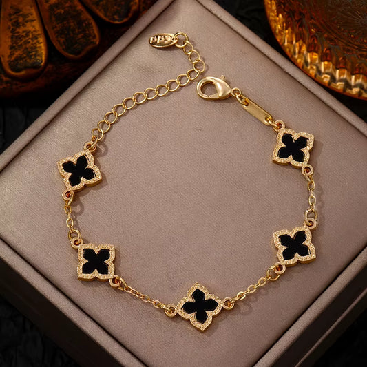 Luxury Vintage Four Leaf Clover Charm Bracelet for Women Five-Petal Flower Fashion Wrist Chain Jewelry Party Gifts Bijoux