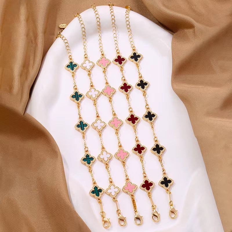 Luxury Vintage Four Leaf Clover Charm Bracelet for Women Five-Petal Flower Fashion Wrist Chain Jewelry Party Gifts Bijoux