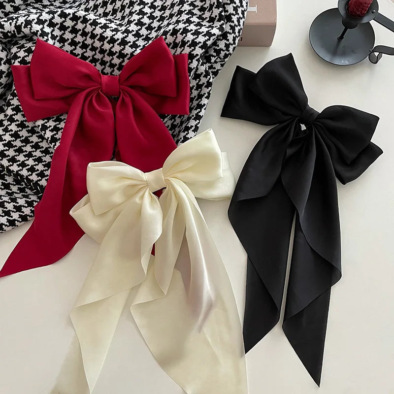 Solid Color Bow Ribbon Hair Clip New Women Large Bowknot Barrettes Women Ponytail Clip Headband Girls Hair Accessories Gift