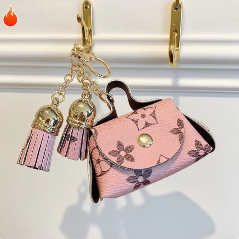 (Not LV Bag) Cute Leather Bag, Coin Wallet, Headphone Bag, Storage Bag, Flower Pendant, Keycard Bag, Keybag, Ladies' Bag