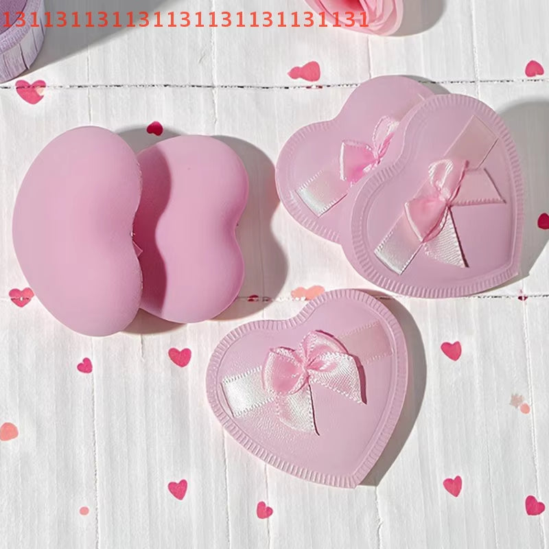 2/5Pcs Heart Bow Makeup Powder Puffs That Can Be Used in Both Dry and Wet Combinations Cotton Candy Air Cushion Powder Puff