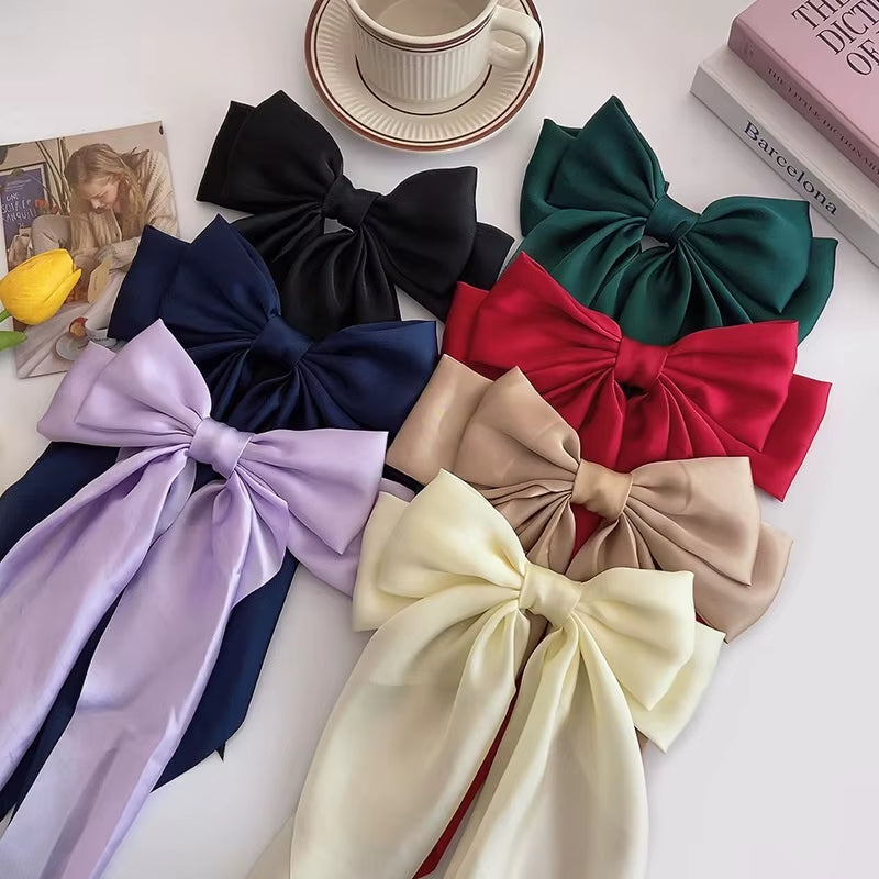 Solid Color Bow Ribbon Hair Clip New Women Large Bowknot Barrettes Women Ponytail Clip Headband Girls Hair Accessories Gift