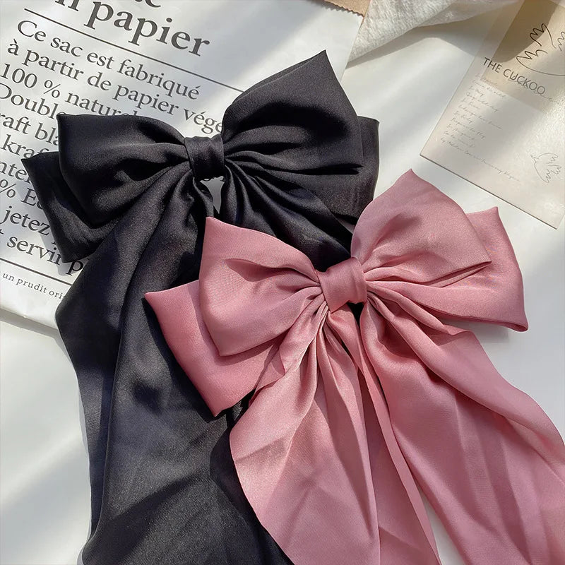 Solid Color Bow Ribbon Hair Clip New Women Large Bowknot Barrettes Women Ponytail Clip Headband Girls Hair Accessories Gift