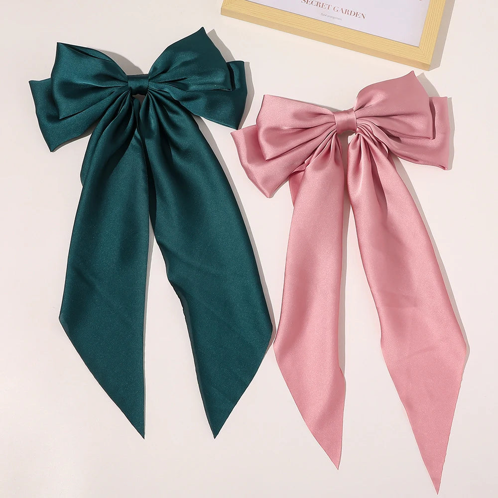 Solid Color Bow Ribbon Hair Clip New Women Large Bowknot Barrettes Women Ponytail Clip Headband Girls Hair Accessories Gift