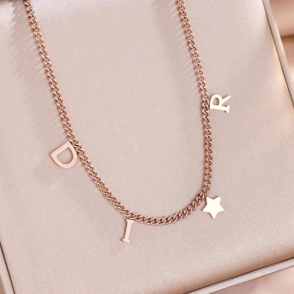 ZAKOL New Fashion Letter Star Pendant Necklace Woman Simple Vintage Stainless Steel Necklace Luxury Jewelry Accessories Gifts