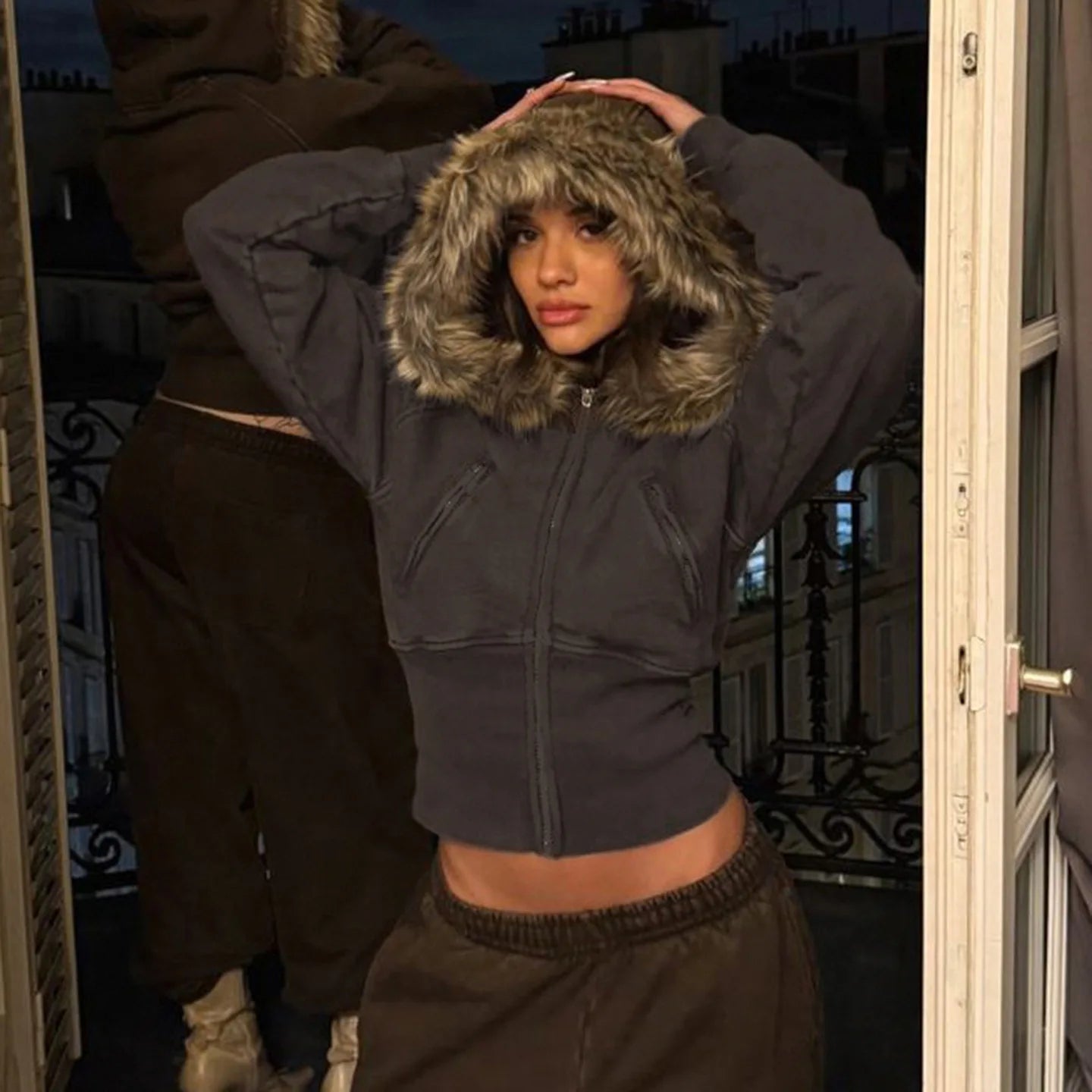 2025 New Autumn Winter Hooded Jackets Fashion Women Long Sleeve Slim Y2K Zipper Vintage Coats High Street Fleece Pocket Outwear