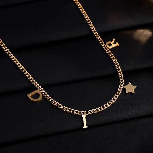 ZAKOL New Fashion Letter Star Pendant Necklace Woman Simple Vintage Stainless Steel Necklace Luxury Jewelry Accessories Gifts