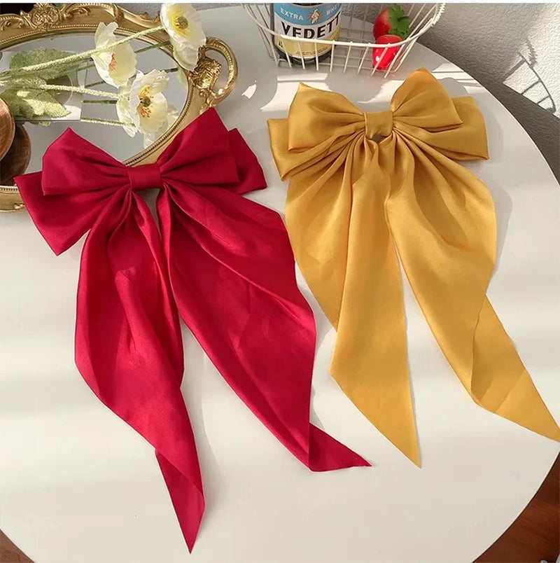 Solid Color Bow Ribbon Hair Clip New Women Large Bowknot Barrettes Women Ponytail Clip Headband Girls Hair Accessories Gift