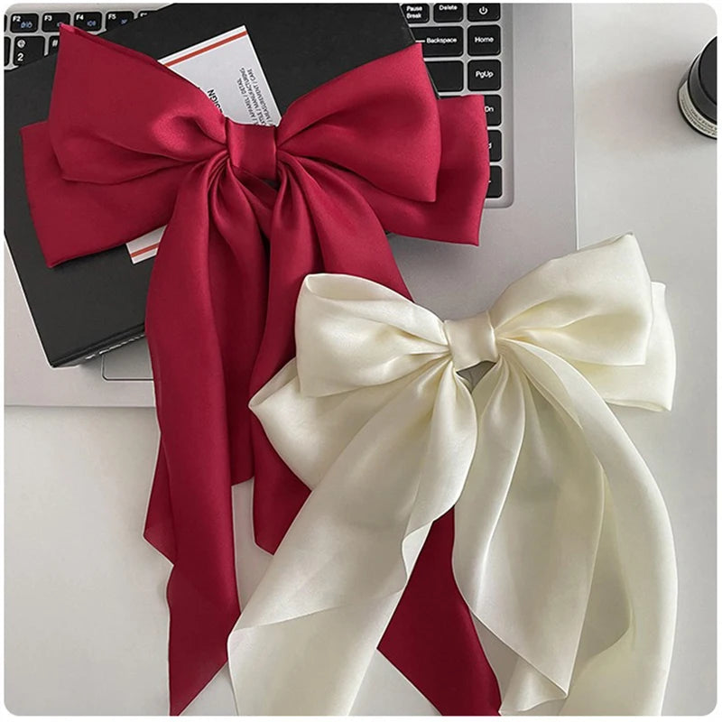 Solid Color Bow Ribbon Hair Clip New Women Large Bowknot Barrettes Women Ponytail Clip Headband Girls Hair Accessories Gift