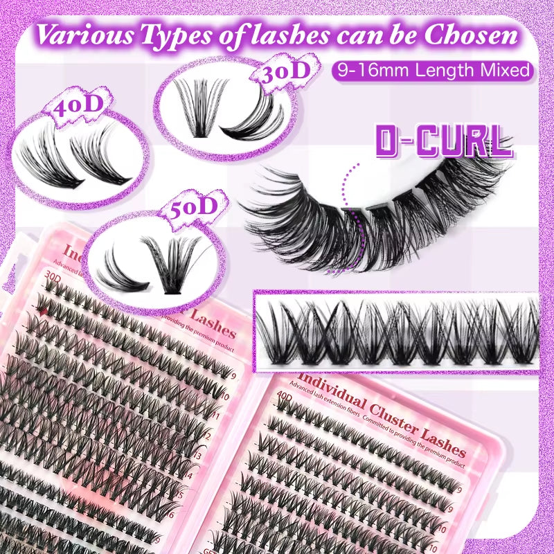 DIY False Eyelash 30D40D50D Mixed Individual Lash Clusters (You Can Choose Single Lash or Lash with Applicators) 9-16Mm Mixed